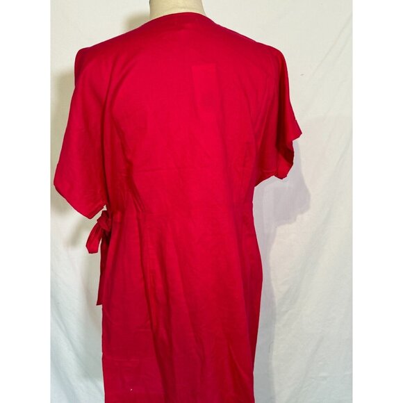 NWT Hudson North Fushsia Pink Red Linen Blend Wrap Belted Summer Dress Sz 2XL - Picture 15 of 15